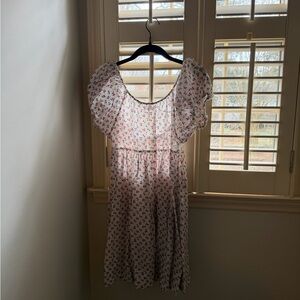 Doen White Floral Dress with Red and Blue Accents